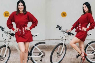 உங்கள் ஆரோக்கியத்தில் கவனம் செலுத்துங்கள்" சைக்கிளுடன் போஸ் கொடுக்கும் சன்னிலியோன்!