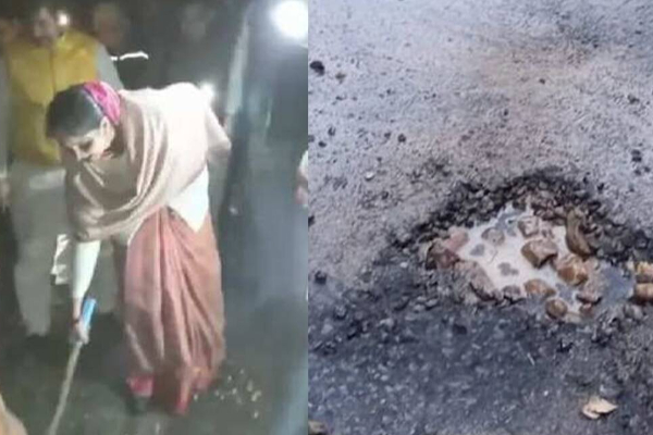 உடைக்க நெனச்சது என்னவோ தேங்கா தான் ஆனா உடஞ்சது தேங்கா இல்லங்க? -பாஜாக எம்எல்ஏ கண் முன்னே தெறித்து சிதறிய சாலை! - தமிழ்நாடு