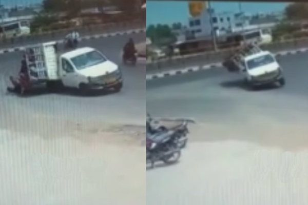 வளைவில் வளைந்து சென்ற வேன்... - திடீரென வேனின் பின்பகுதி உடைந்து விபத்து - பதற வைக்கும் சிசிடிவி காட்சி - தமிழ்நாடு