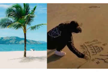 கடல் மணலில் எழுதி பணம் சம்பாதிக்கும் சீனப் பெண்