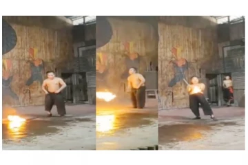 ‘அய்யோ... பத்திக்கிச்சு... பத்திக்கிச்சு...’ - நெருப்புகோளில் மாஸ் காட்ட நெனச்சவருக்கு நேர்ந்த கதி - வைரல் வீடியோ