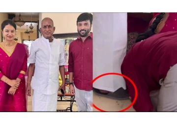 செருப்பு போட்டுகிட்டே ஆசிர்வாதம்? இளையராஜாவுக்கு ஆதரவாக கவிஞர் சினேகனின் மனைவி