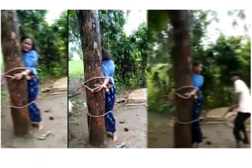 மனைவியை மரத்தில் கட்டி கணவன் உட்பட குடும்பமே தாக்கிய அதிர்ச்சி வீடியோ வைரல்...!