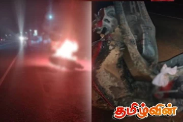 வவுனியாவில் திடீரென தீப்பற்றி எரிந்த மோட்டர் சைக்கிள்