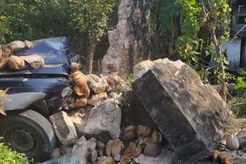 யாழில் தென்னங்கோம்பைகளை ஏற்றி வந்த பட்டா ரக வாகனம் விபத்து