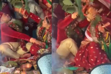 மணமேடையில் புதுமண தம்பதிகள் செய்த மோசமான காரியம் - இணையத்தில் புயலை கிளப்பிய வீடியோ