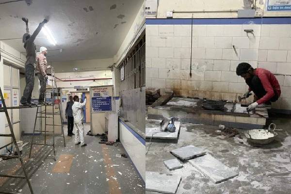 விபத்தில் பாதிக்கப்பட்டவர்களை காணவரும் பிரதமர் : அவசரமாக பெயிண்ட் அடிக்கப்படும் மருத்துவமனை , விளாசும் நெட்டிசன்கள் | Morbi Is Being Renovated Modi Vist