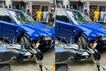 நிறுத்தி வைக்கப்பட்டிருந்த 7 மோட்டார் சைக்கிளில் மோதி விபத்து