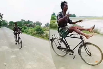 சைக்கிளில் வித்தை காட்டிய நபரின் பரிதாபநிலை... சிரிப்பை அடக்கமுடியாத காட்சி