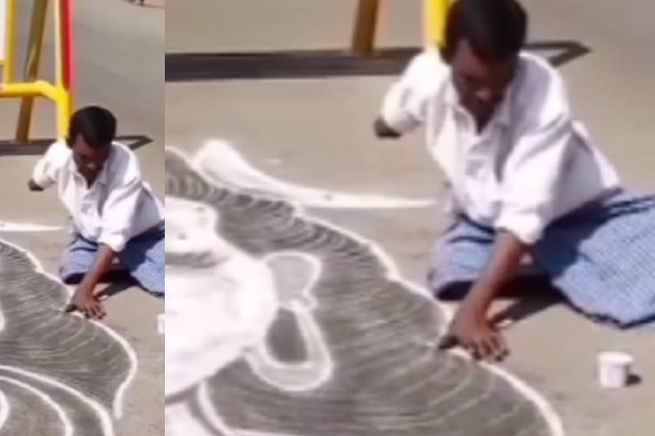 ஒரு கை இழந்தவர்... கொளுத்தும் வெயிலில் வரைந்த அழகான ஓவியம் - குவியும் பாராட்டு - தமிழ்நாடு