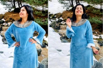 பனிப்பாறைகளுக்கு நடுவில் குழந்தை போல் மாறிய ஜனனி! வியந்து போன இணையவாசிகள்