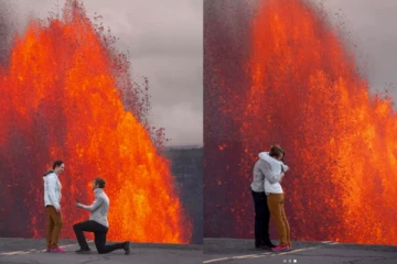 வெடித்து சிதறிய எரிமலை, காதலிக்கு Propose செய்த காதலன் ; வைரலாகும் புகைப்படங்கள்