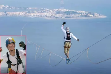 நீண்டதூர கயிற்று பாலத்தில் நடந்து புதிய சாதனை : வைரலாகும் காணொளி