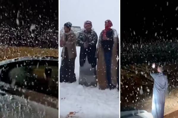 பனிப் பிரதேசமாக மாறிய பாலைவனம்! ஆச்சரியத்தில் சவூதி மக்கள் | Watch Snowfall In Saudi Arabia Turns Desert White