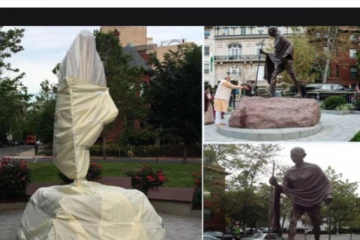 உடைக்கப்பட்ட காந்தி சிலை; அமெரிக்க பொலிஸார் வழக்கு