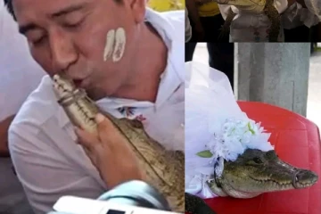 නගරාධිපතිවරයෙක් සුදු මංගල ඇඳුමකින් සැරසුණු කිඹුල් මනාලියක් සමග විවාහ වෙයි - මනාලියගෙ කටත් වහයි.. (PHOTOS)