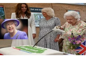 பெரிய வாளில் கேக் வெட்டி கொண்டாடிய எலிசபெத் மகாராணி: வைரல் வீடியோ!