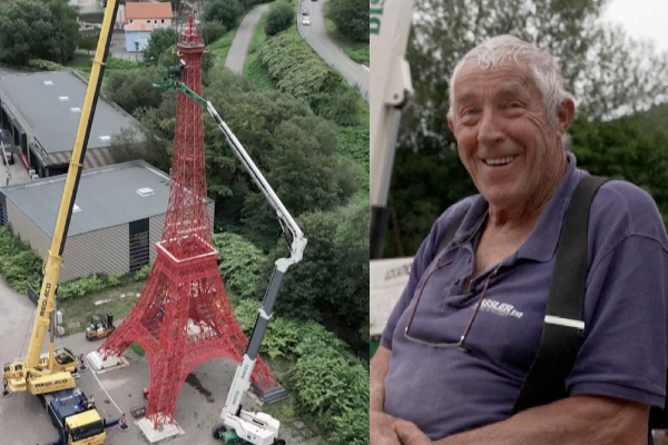 அச்சு அசலாக மெக்கானிக் கட்டிய இரண்டாவது ஈபிள் கோபுரம் | Retired Man Builds 30 Metre High Eiffel Tower