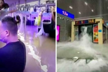 மெட்ரோ ரெயில்களை மூழ்கடித்த பாரிய வெள்ளம்: தண்ணீரில் தத்தளித்த பயணிகள்