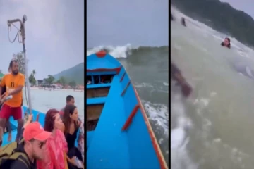 திடீரென நடுக்கடலில் கவிழ்ந்த படகு : வைரலாகும் அதிர்ச்சி வீடியோ!