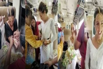 பொடி மெனிக்கே ரயிலில் இலங்கை மணமகள் போல் அலங்கரிக்கப்பட்ட வெளிநாட்டுப்பெண்