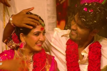 கேரவனுக்குள் பாவனியுடன் நெருக்கமாக அமீர்.. அதுவும் திருமண கோலத்தில்