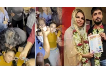 காவல் நிலையத்தில் திடீரென மயங்கி கீழே விழுந்த ராக்கி சாவந்த் - வைரலாகும் வீடியோ...!