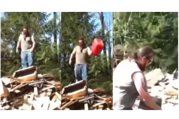 மரக்கட்டைகள் மீது பெட்ரோல் ஊற்றி கொளுத்திய நபர் - அடுத்து நடந்த அதிர்ச்சி!