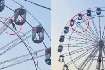 60 அடி உயர ராட்சத ராட்டினம்.. அந்தரத்தில் தொங்கிய சிறுமி - நடுங்க வைக்கும் வீடியோ காட்சி!