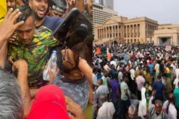 இலங்கை போராட்டத்தில் ஆயுதத்தை கீழே போட்ட ராணுவ வீரர்! வரவேற்று வாரி அணைத்த போராட்டக்காரர்கள்