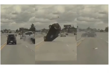 சாலை விபத்தில் அந்தரத்தில் பறந்து தலைகுப்புற விழுந்த கார்... பதற வைக்கும் வீடியோ