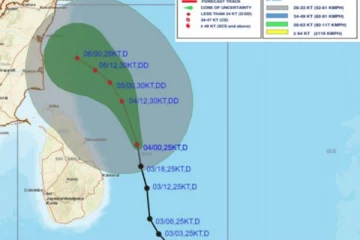 திருகோணமலை கரையிலிருந்து 190 கிலோமீற்றர் தூரத்தில் நிலை கொண்டுள்ள தாழமுக்கம்
