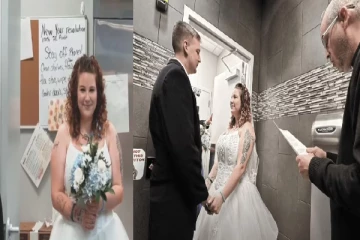 குளியலறையில் திருமணம் செய்து கொண்ட தம்பதி... வைரலாகும் புகைப்படங்கள்