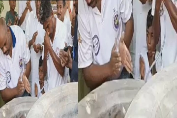 மூக்கு துவாரம் வழியாக லாரி டியூப்களில் காற்று நிரப்பிய கராத்தே மாஸ்டர் , குவியும் வாழ்த்து