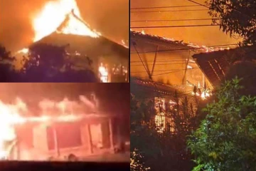 வெடித்தது மக்கள் புரட்சி - மகிந்தவின் சகாக்களின் வீடுகள் தீக்கிரை (Photo)