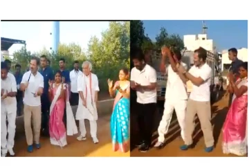 பாத யாத்திரையில் பாட்டுப் பாடி ‘பதுகம்மா’ நடனமாடிய ராகுல் காந்தி...! - வைரல் வீடியோ