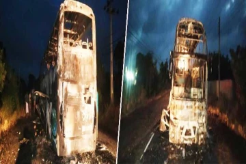 யாழில் இருந்து கொழும்பு சென்ற பேருந்து நள்ளிரவில் தீக்கிரை