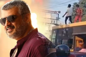 சாலையை மறைத்து பஸ் மேல் ஏறி நடமாடிய தல அஜித் ரசிகர்கள் - வைரலாகும் வீடியோ