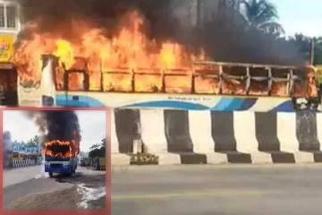 திடீரென பற்றி எரிந்த அரசு பேருந்து.. தீ முழுவதும் பரவியதால் பரபரப்பு - பயணிகளின் கதி?