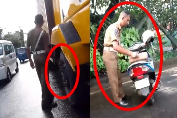 வாகனத்தின் டயரில் காற்றை பிடுங்கிய பொலிஸ்காரருக்கு ஆப்பு!