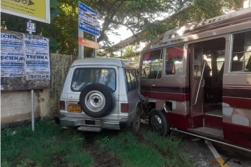 பஜிரோவை இடித்து தள்ளிய பேருந்து! யாழில் சற்றுமுன் ஏற்பட்ட விபத்து