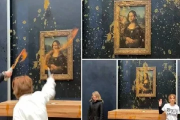 புகழ்பெற்ற மோனாலிசா ஓவியத்தின் மீது சூப்பை கொண்டு சேதப்படுத்திய விஷமிகள்!
