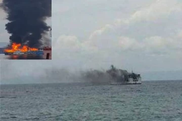 நடுக்கடலில் தீப்பற்றி எரிந்த பயணிகள் கப்பல்! உயிர் பிழைக்க கடலில் குதித்தவர்களில் இருவர் மாயம்