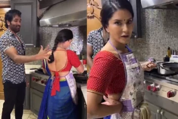 சன்னி லியோன் பிரபல நடிகர் வீட்டில் செய்த காரியத்தை பாருங்க! வைரல் வீடியோ