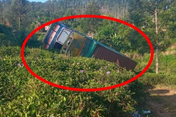 வீதியை விட்டு விலகி பள்ளத்தில் பாய்ந்த லொறி