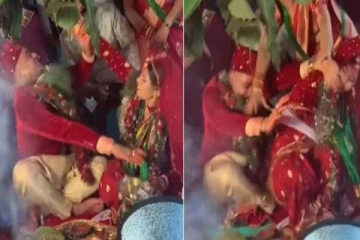 மணமேடையில்  அடிதடியில் இறங்கிய புது மணதம்பதிகள்!