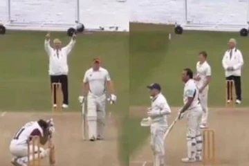 படுசூப்பராக சிக்ஸர் அடித்த வீரர்! ஆனால் கடைசியில் அவருக்கே ஆப்பு வைத்த சுவாரசிய வீடியோ