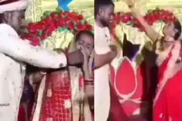 தாலிகட்டிய சிறிது நேரத்தில் மணமேடையில் அடிதடியில் இறங்கிய புதுமண தம்பதி (காணொளி)