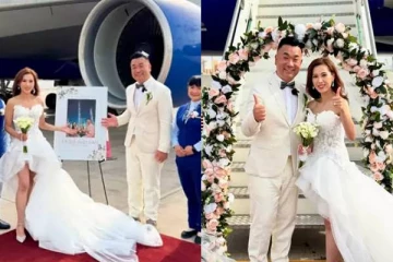 நடுவானில் திருமணம் செய்த ஜோடி; பிரம்மாண்ட அலங்காரம் - வைரலாகும் வீடியோ