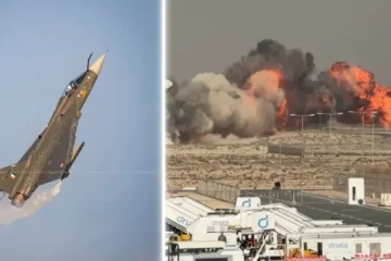 டுபாய் விமான கண்காட்சியில் விழுந்து நொறுங்கிய இந்தியா விமானம்